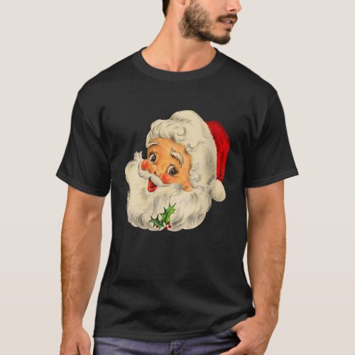 Womens Cool Vintage Christmas Santa Claus Face VNe T_Shirt