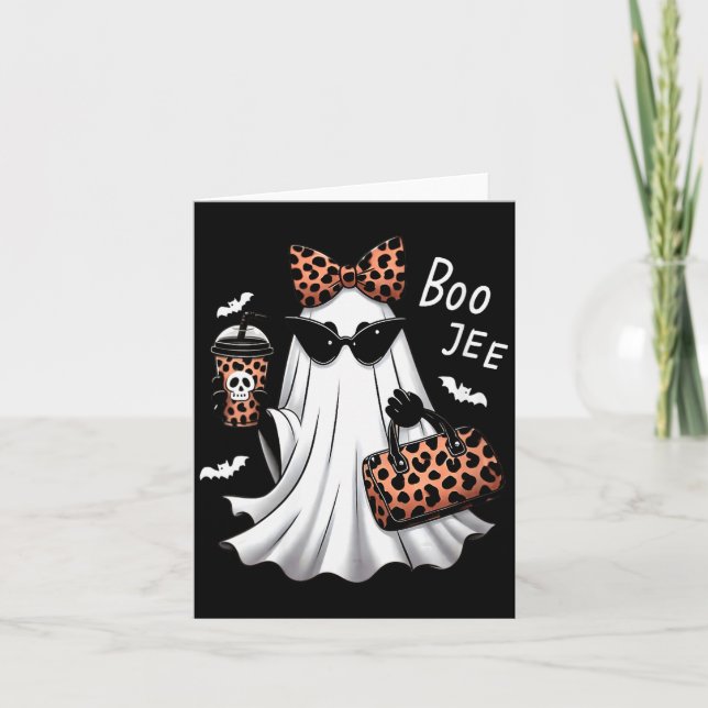 Womens Coquette Leopard Ghost Coffee Boo-jee Hallo Card (Front)
