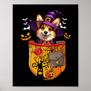 Womens Corgi As Witch In Cket Halloween Dog Owner  Poster