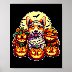 Womens Corgi Mummy And Pumpkins Cute Halloween Poster