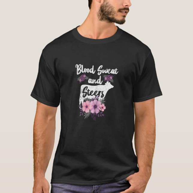 Womens Cow Flower Blood Sweat And Steers Farmer Co T-Shirt (Front)