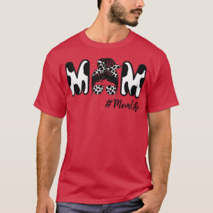 Womens Cow Mom Life Messy Bun Funny Mama Cow Farme T-Shirt