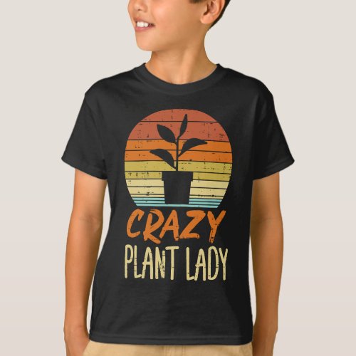 Womens Crazy Plant Lady Sunset Retro Gardening Gar T_Shirt