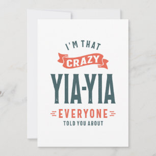 Womens Crazy Yia-Yia Grandma Mother's Day Gift Thank You Card