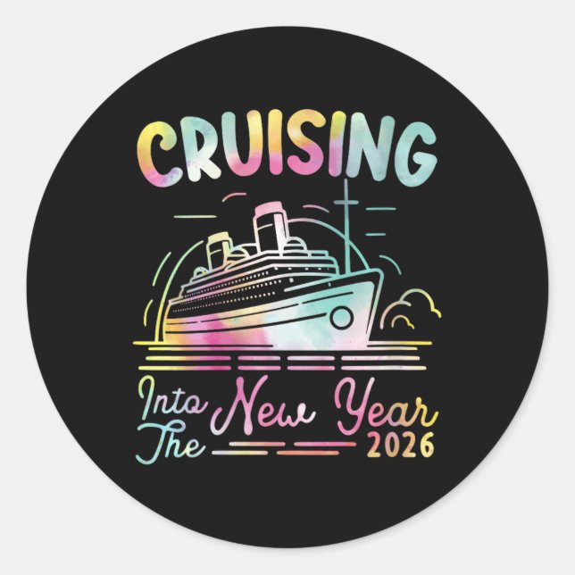 Womens Cruising Into New Year 2026 Countdown Party Classic Round Sticker (Front)