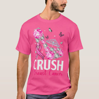 Womens Crush Breast Cancer Awareness Bling Ribbon T-Shirt