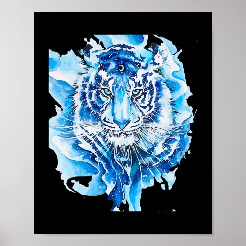 Womens Crusher Graphic Blue Art TIger Watercolor D Poster