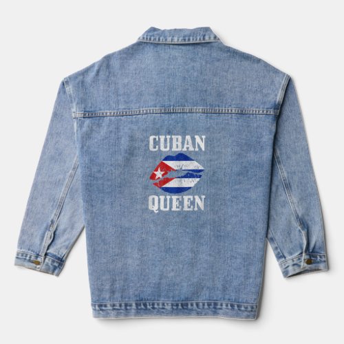 Womens Cuban Queen Cuba Flag Pride Vintage Girls  Denim Jacket