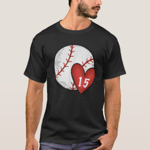 Womens Custom Baseball Mom Number 15 Heart for Mom T-Shirt