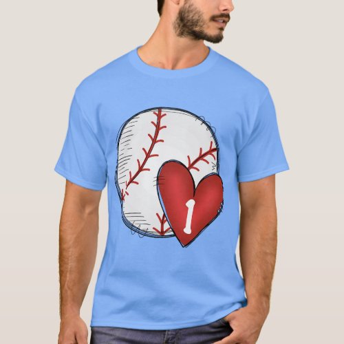 Womens Custom Baseball Mom Number 1 Heart for Mom  T_Shirt