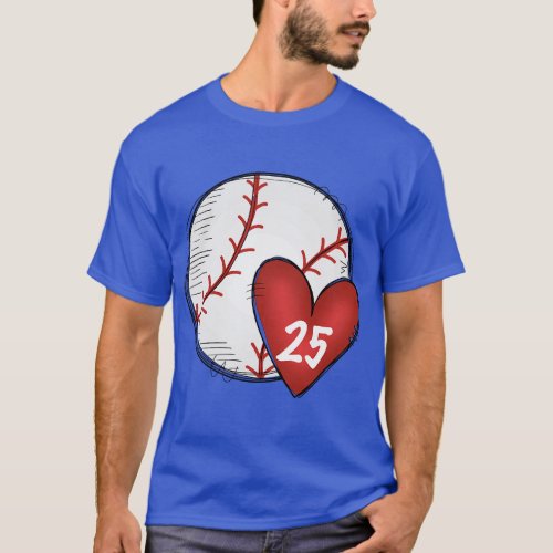 Womens Custom Baseball Mom Number 25 Heart for Mom T_Shirt