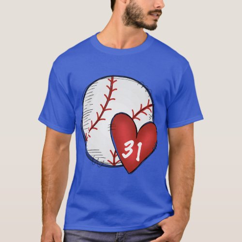 Womens Custom Baseball Mom Number 31 Heart for Mom T_Shirt