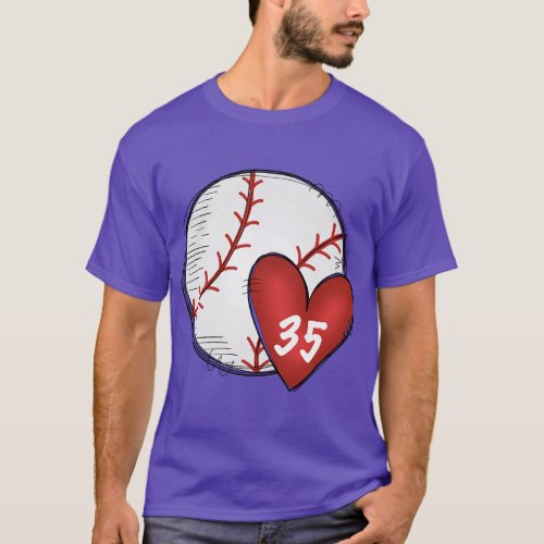 Womens Custom Baseball Mom Number 35 Heart for Mom T_Shirt