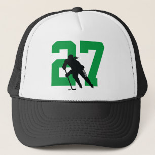 Women's Custom Hockey Player Number Black Green Trucker Hat