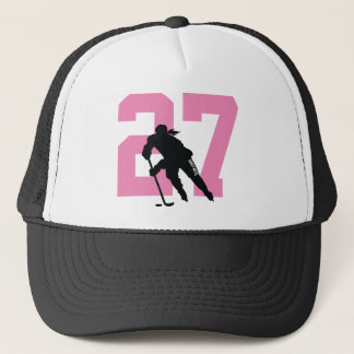 Women's Custom Hockey Player Number Pink and Black Trucker Hat