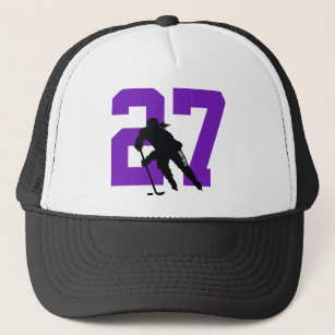Women's Custom Hockey Player Number Purple Black Trucker Hat