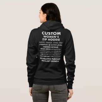 Women's Custom Personalized Black Full Zip Hoodie