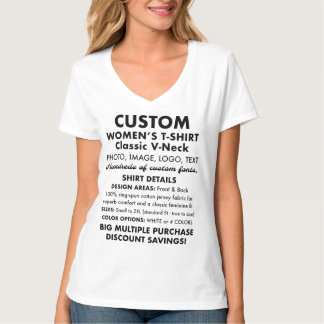 Women's Custom Personalized White V-Neck T-Shirt