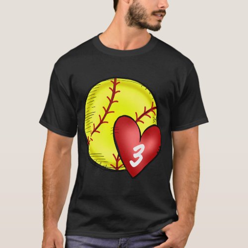 Womens Custom Softball Mom Number 3 Heart for Mom  T_Shirt