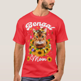 Womens Cute Bengal Cat Mom Sunflower Mothers Day T-Shirt