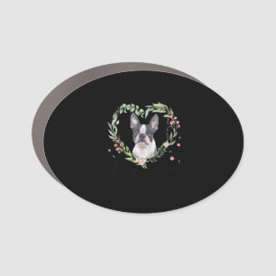 Womens Cute Boston Terrier Mom Flower Dog Lover Car Magnet