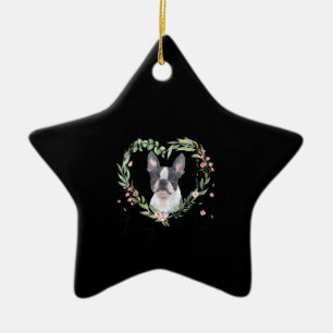 Womens Cute Boston Terrier Mom Flower Dog Lover Ceramic Ornament