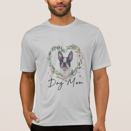 Womens Cute Boston Terrier Mom Flower Dog Lover Gi T_Shirt