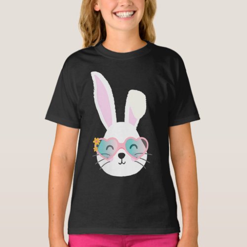 Womens Cute Bunny Face with Love Heart Glasses T-Shirt