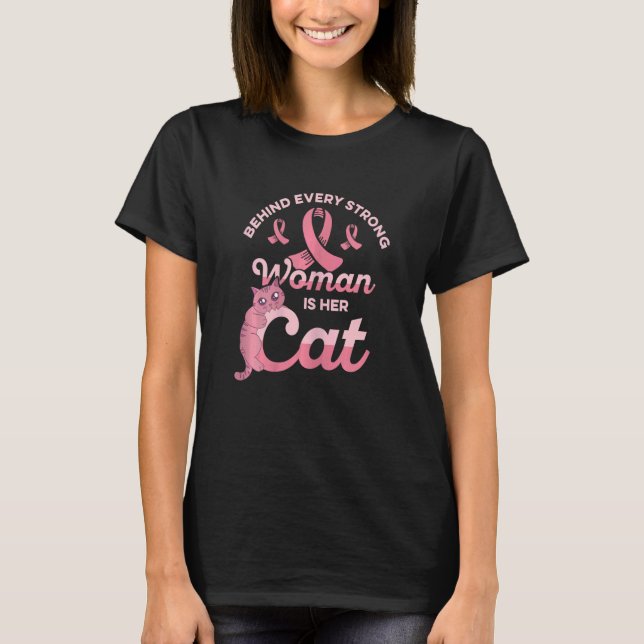 Womens Cute Cat Face Tee - Behind Every Strong Wom (Front)
