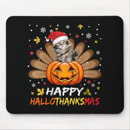 Womens Cute Cat Happy Hallothanksmas Halloween Tha Mouse Pad