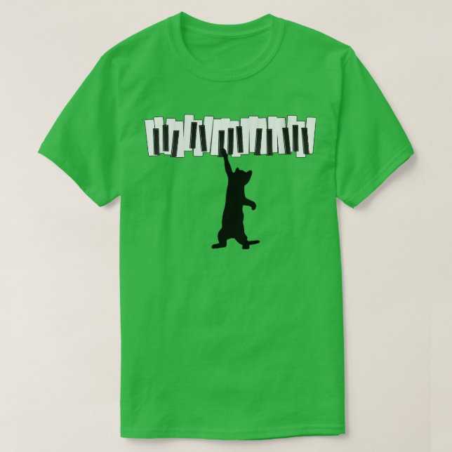 Womens Cute Cat Kitty Playing Piano Note Clef Musi T-Shirt (Design Front)
