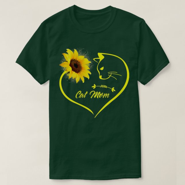 Womens Cute Cat Mom Sunflower Heart Love Mothers D T-Shirt (Design Front)