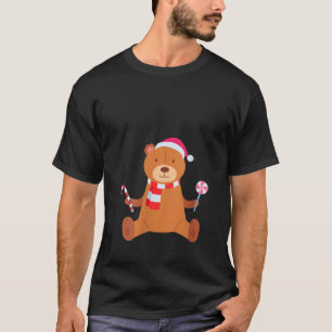 Womens Cute Christmas Bear with Santa Hat Candy Ca T-Shirt