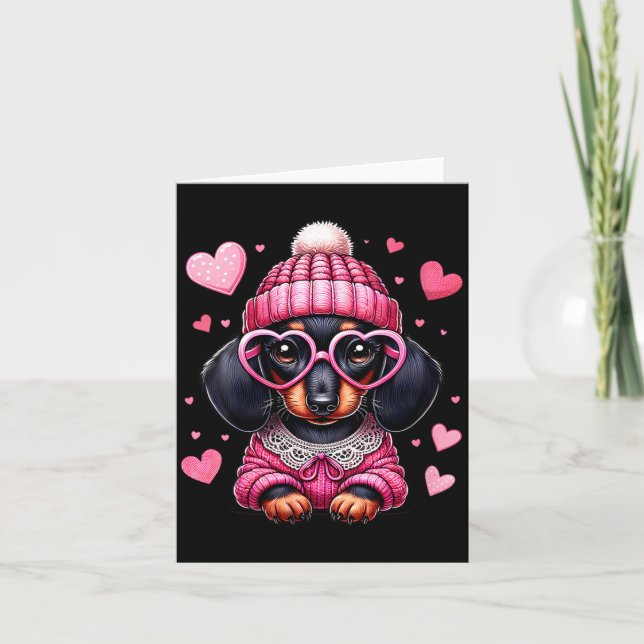 Women's Cute Dachshund Valentines Heart Dog Lover  Card (Front)