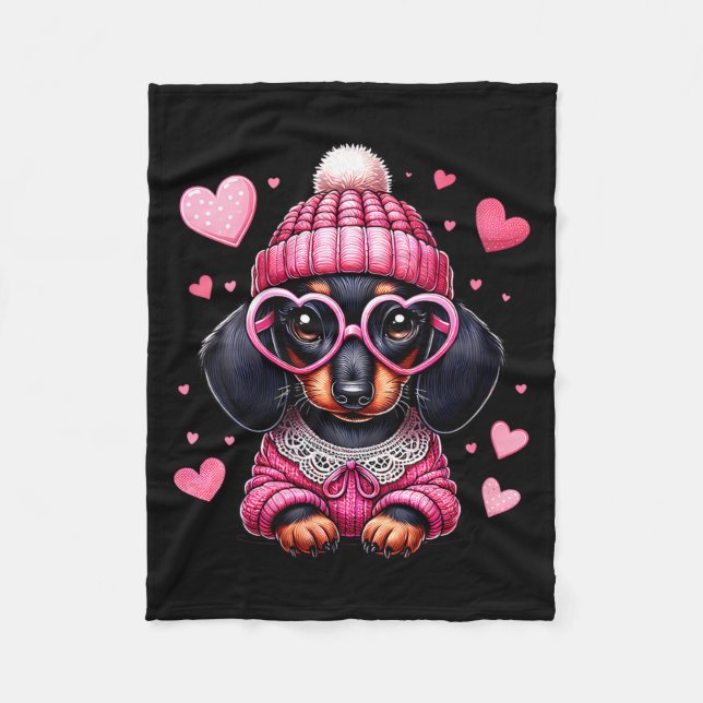 Women's Cute Dachshund Valentines Heart Dog Lover  Fleece Blanket (Front)