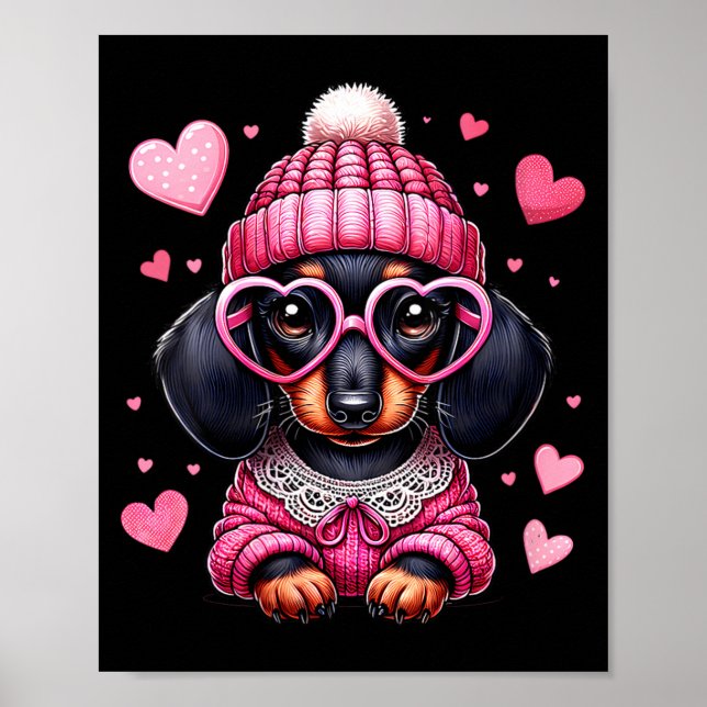 Women's Cute Dachshund Valentines Heart Dog Lover  Poster (Front)