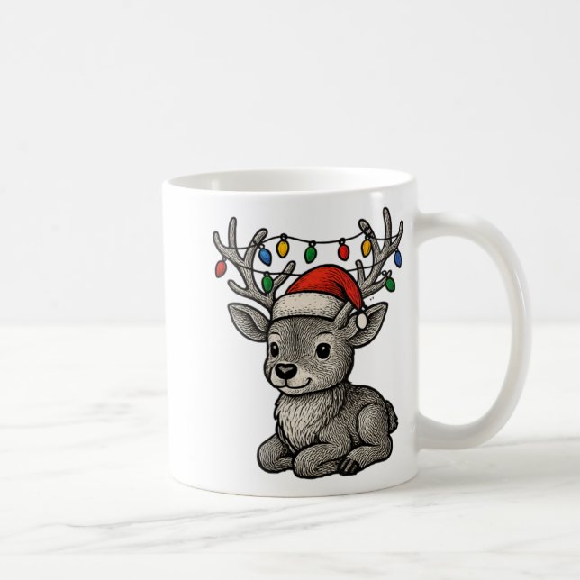 Womens Cute Deer Fawn Fairy Lights Antlers Xmas Ch Coffee Mug (Right)