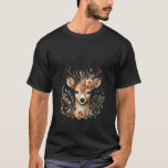 Womens Cute Deer Lover Flower Wreath Wildlife Flor T-Shirt