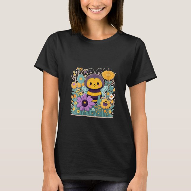 Womens Cute Flower Bee on summer Floral Bee  1 T-Shirt (Front)