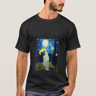 Womens Cute Ghost Starry Night Halloween Spooky Re T-Shirt