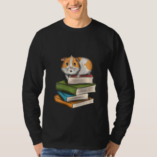 Womens Cute Guinea Pig Animals Reading Books Libra T-Shirt