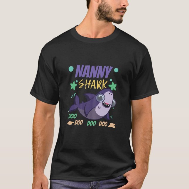 Womens Cute Kawaii Shark Nanny Grandmom Mama Mommy T-Shirt (Front)