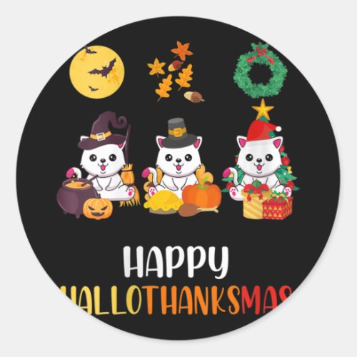 Womens Cute Kitten Halloween Cat Christmas Happy H Classic Round Sticker