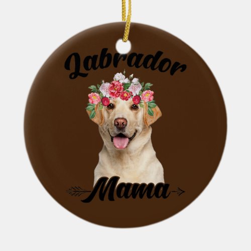 Womens Cute Labrador Mama Flower Graphic Dog Ceramic Ornament