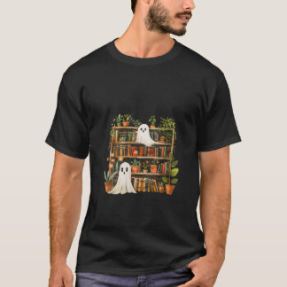 Womens Cute Librarian Spooky Ghost Bookshelves Pla T-Shirt