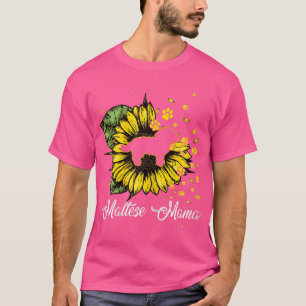 Womens Cute Maltese Mama Sunflower Dog Mom Mothers T-Shirt