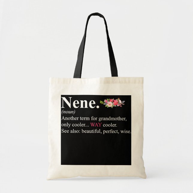 womens cute nene definition grandma floral flower tote bag (Front)