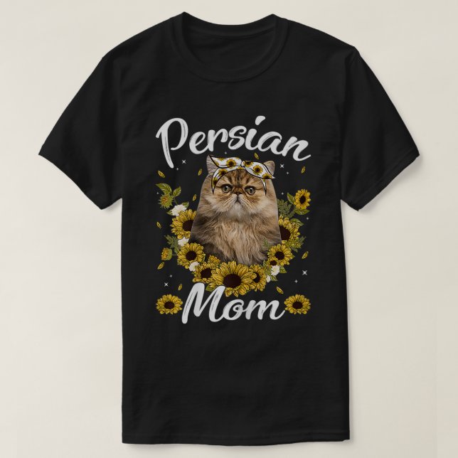 Womens Cute Persian Mom Sunflower Cat Mom Mother's T-Shirt (Design Front)
