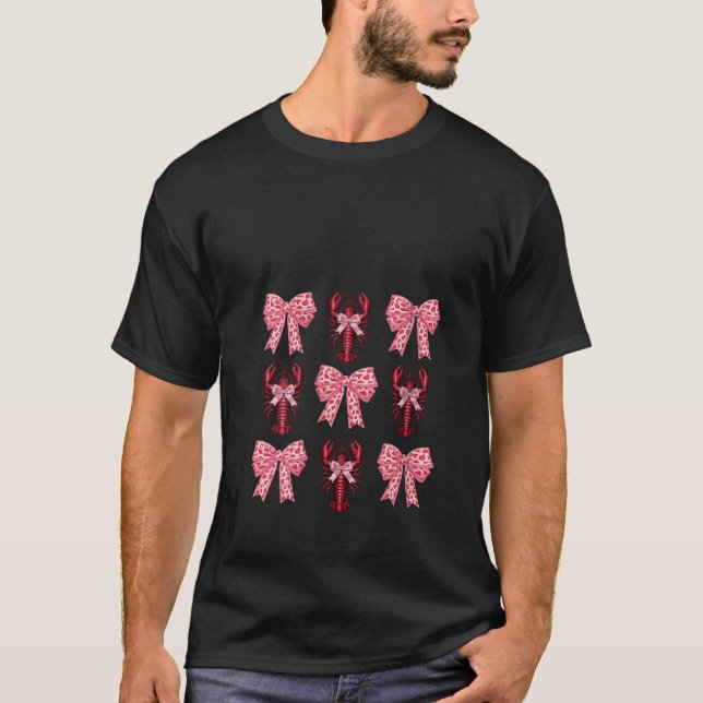 Womens Cute Pink Bow Coquette Crawfish Clean Girl  T-Shirt (Front)