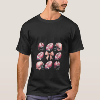 Womens Cute Pink football coquette bow Esthetics W T-Shirt